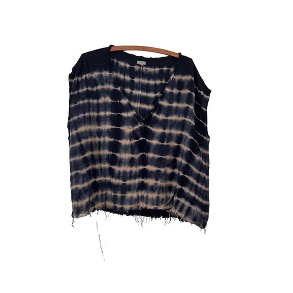 Ecote Womens Tie Dye Raw Edge Boxy Oversized Vneck Sleeveless Blouse Top Medium - Picture 1 of 5